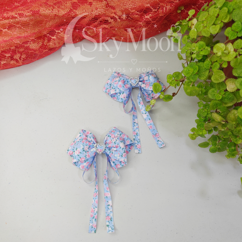 Lazo Coquette Azul Pastel Floreado