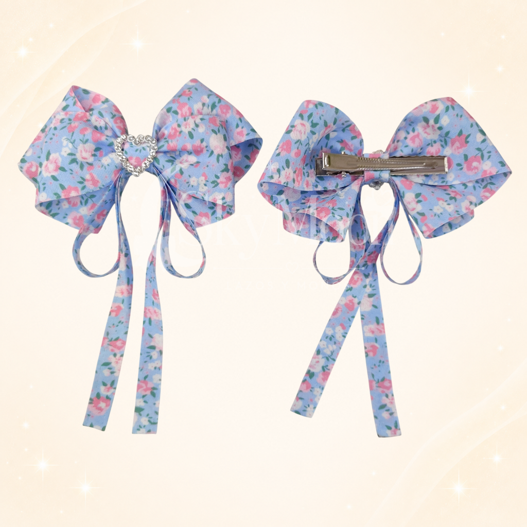 Lazo Coquette Azul Pastel Floreado