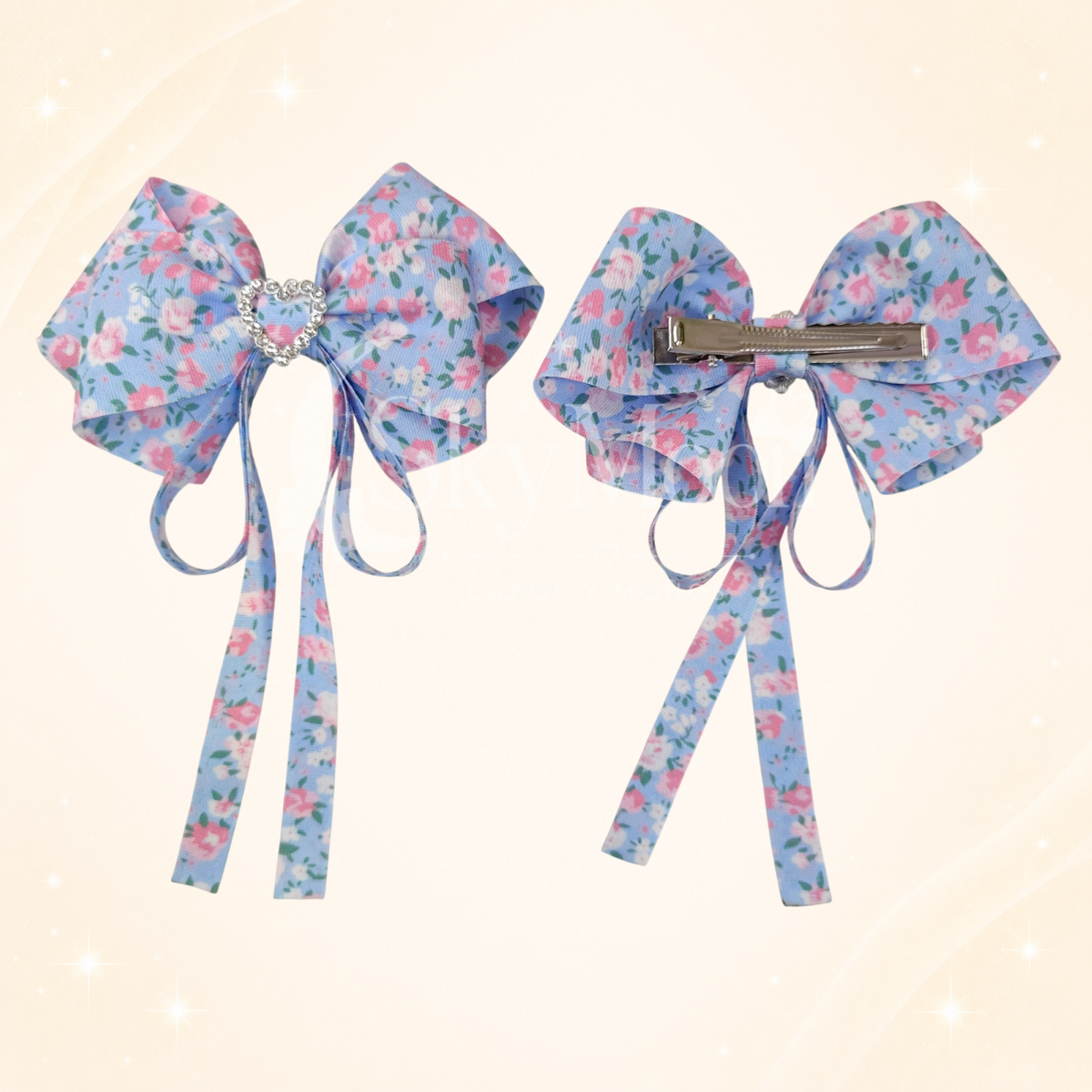 Lazo Coquette Azul Pastel Floreado