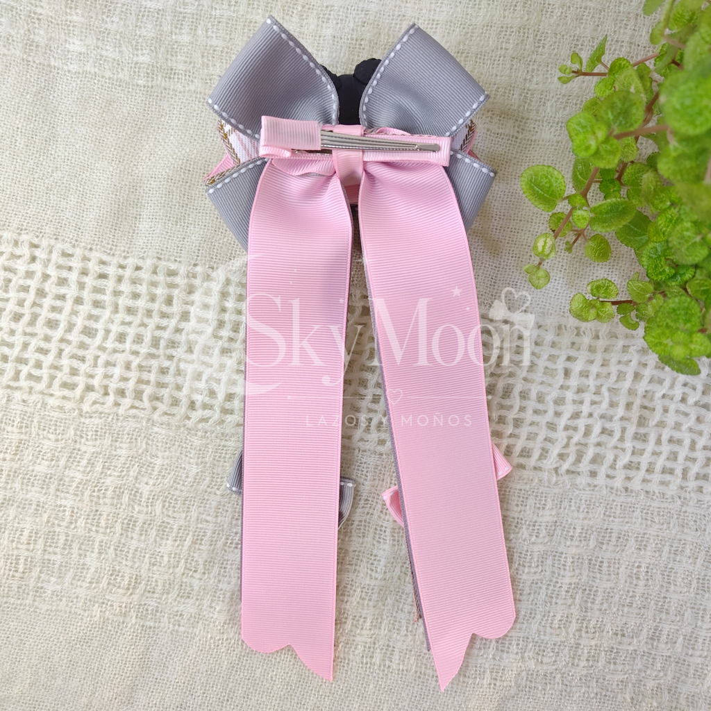 Maxi Lazo con Muñeca Cerámica - Gris Azulado y Rosa Pastel