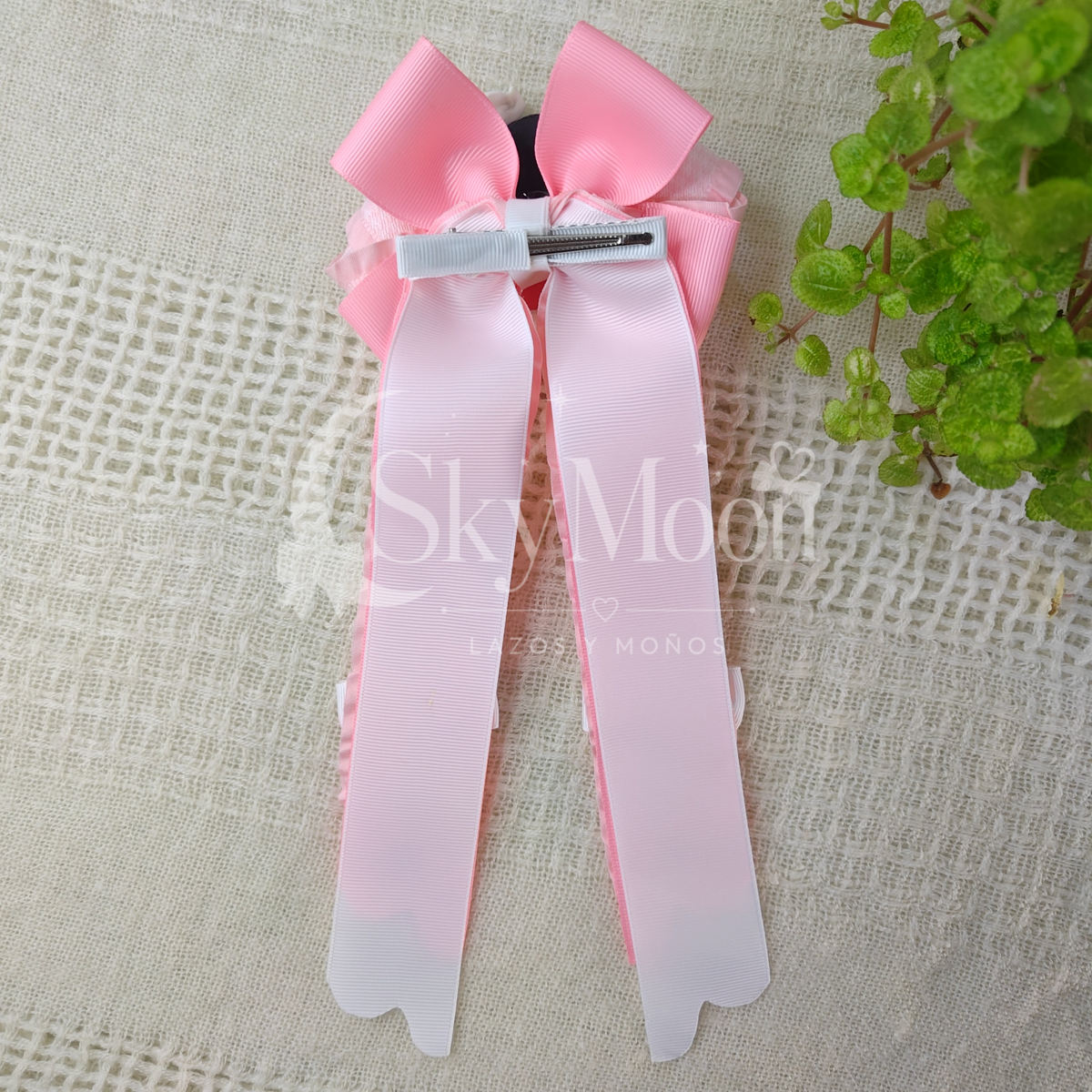 Maxi Lazo con Muñeca Cerámica - Rosa Suave y Blanco