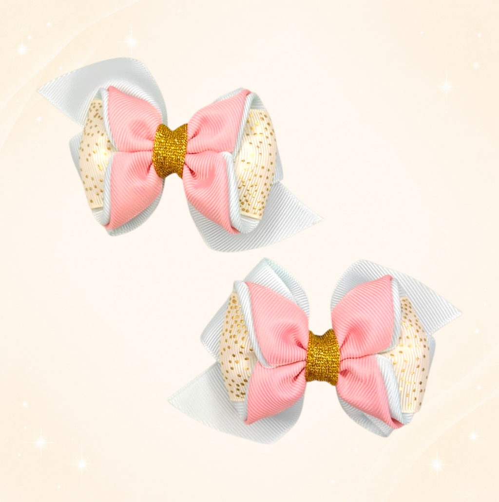 Moño Cruzado Rosa y Blanco