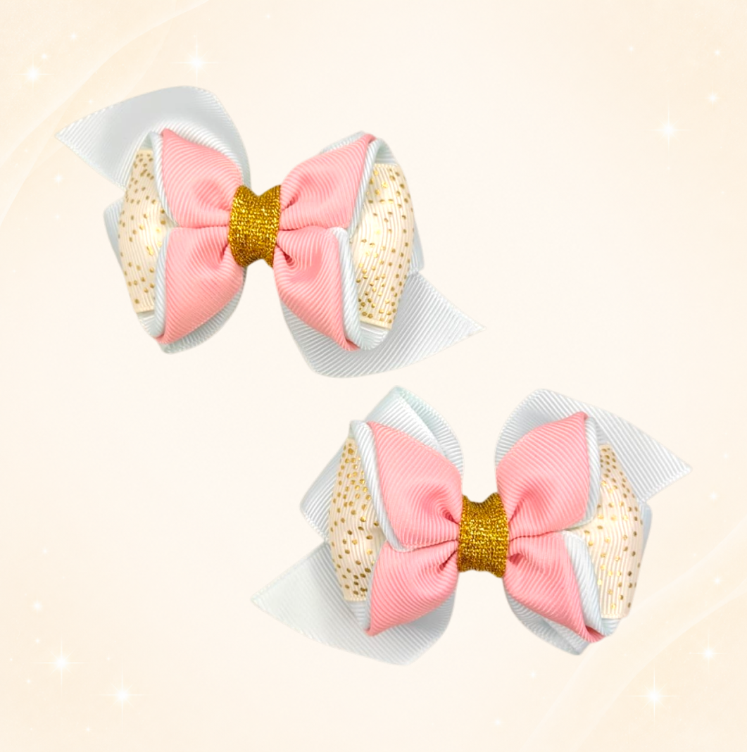 Moño Cruzado Rosa y Blanco